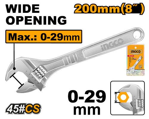 Ingco 200mm Adjustable Wrench | HADW131082 Ingco